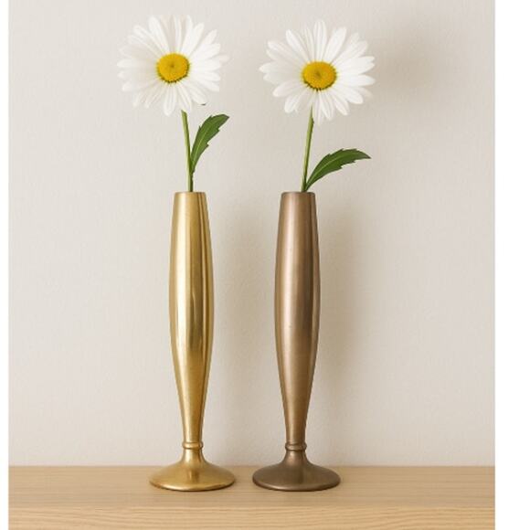 Dirigold Sweden Vintage Brass Modernist Bud Vases Pair of 2 MCM - Picture 1 of 5